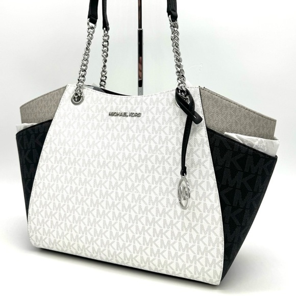 Michael Kors Large Jet Set Travel Chain Shoulder Bag Optic White Multi - Picture 2 of 11